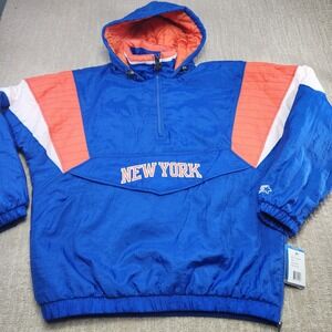 New York Knicks Starter Jacket Men XL Vintage 1/2 Zip Puffer NBA Blue Deadstock
